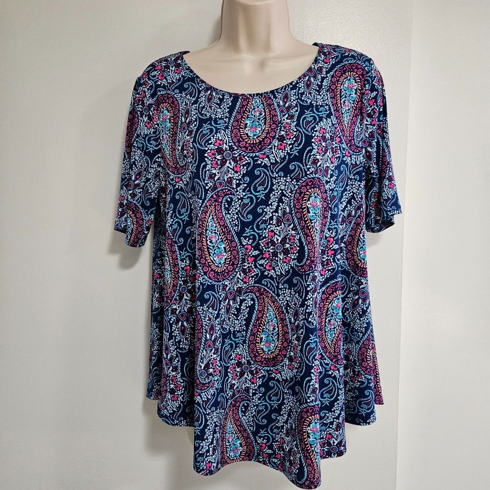 Chico's Size 0 (S) Mykonos Paisley Blue and Purple Ultimate Tee Sleeve Top